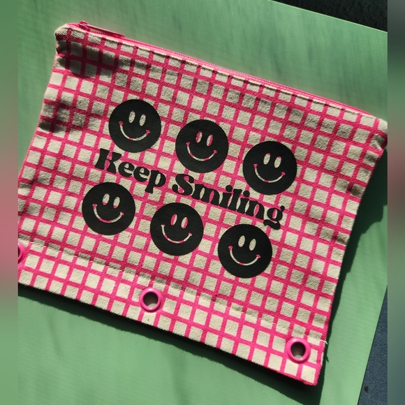 Hand Crafted Other - Retro Inspired Smiley Pink Striped Multi Purpose Cotton Canvas Pouch New